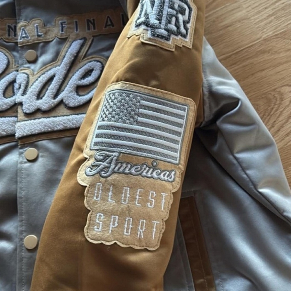 NFR Women's Bomber Jacket in Gray and Gold - Picture 4 of 4
